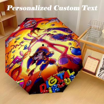 Windproof Folding Umbrella, 8‑Rib Auto Open Close The Amazing Digital Circus Umbrella for Rain Sun Protection