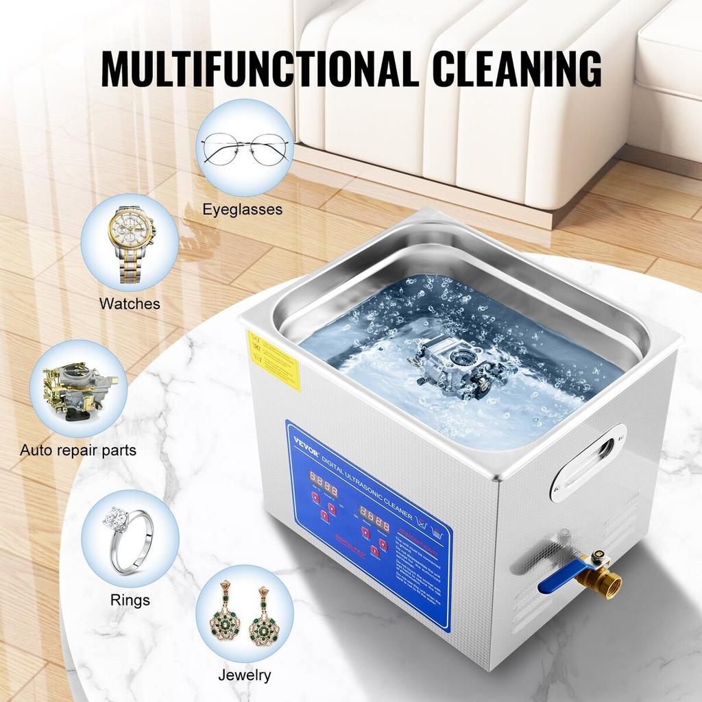 10L Ultrasonic Cleaner Machine Stainless Steel Ultrasonic Cleaning Machine Digital Heater Timer Jewelry Cleaning for Commercial Personal Home Use(10L)