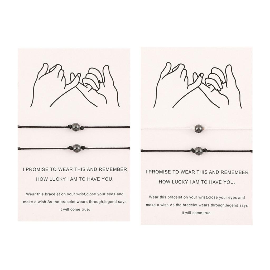 2 Pieces Magnetic Black Gallstone Bracelet European and American Creative Hand-woven Adjustable Card Couple Bracelet