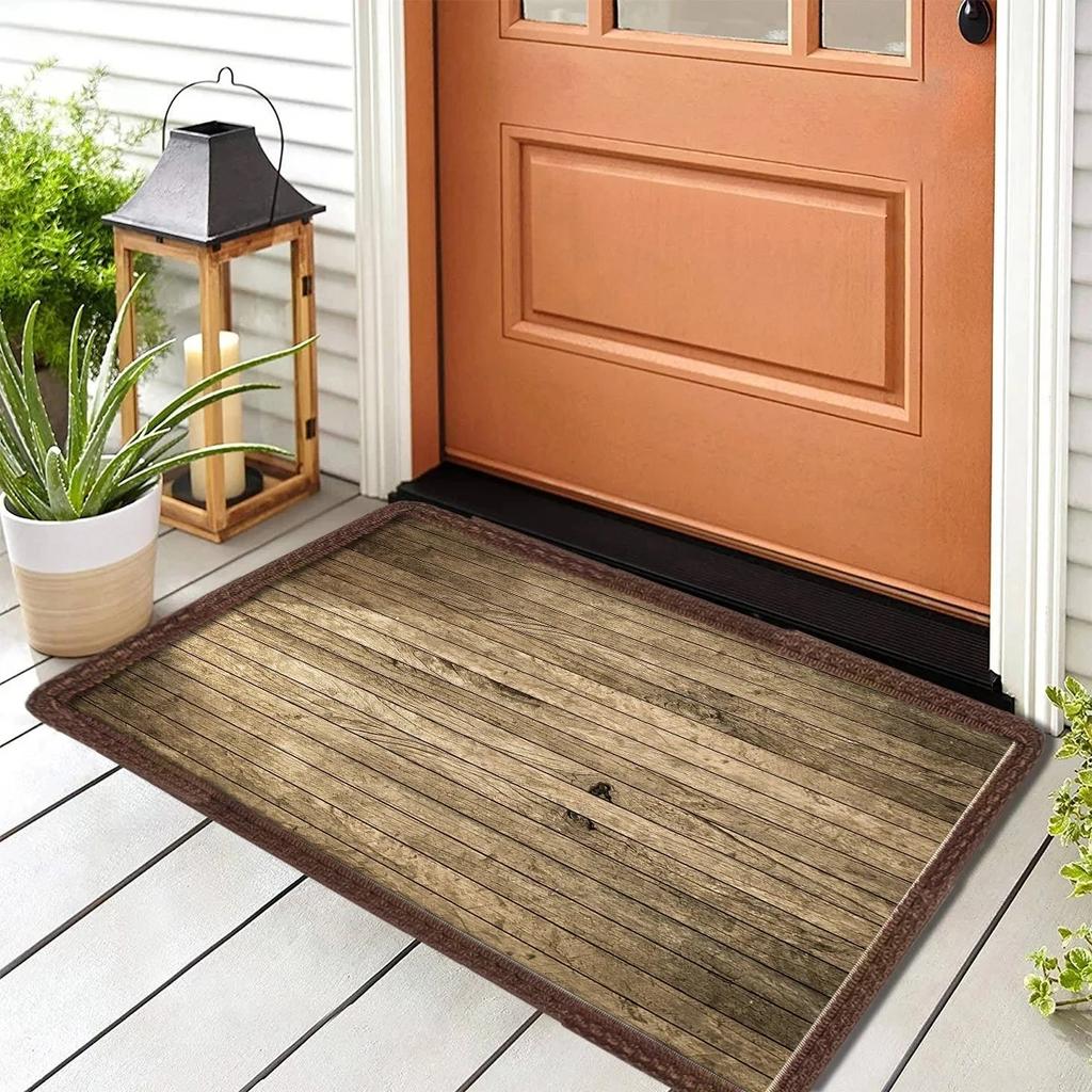 Wooden Welcome Entrance Doormat Washable Outdoor Indoor Carpet Rug for Home Decoration Floor Mat for Front Door Hallway Bathroom