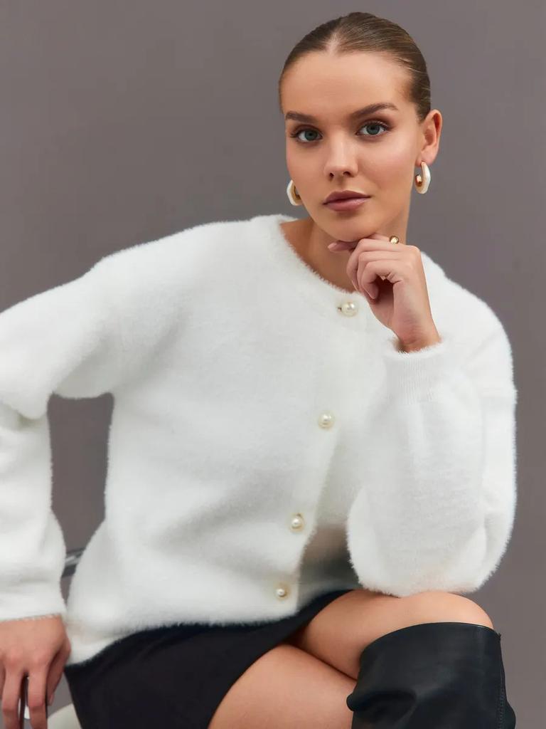 White imitation mink fleece cardigan sweater women's autumn and winter new short plush top loose lazy wind knitted jacket