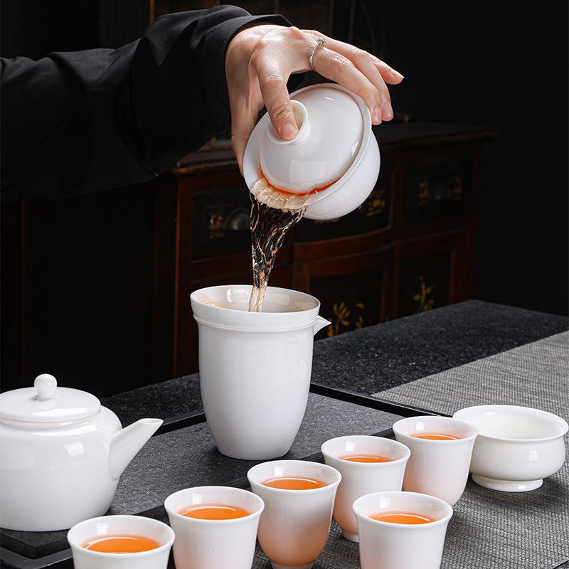 Suet Jade White Porcelain Kung Fu Tea Set, Home Business Activities, Company Opening Gifts Can Be Printed