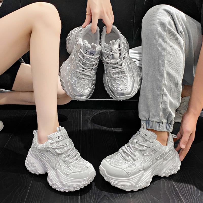 Couples' Dad Shoes Women's Platform Thick-soled Lace-up Casual Shoes for Commuting To Work Comfortable Shoes