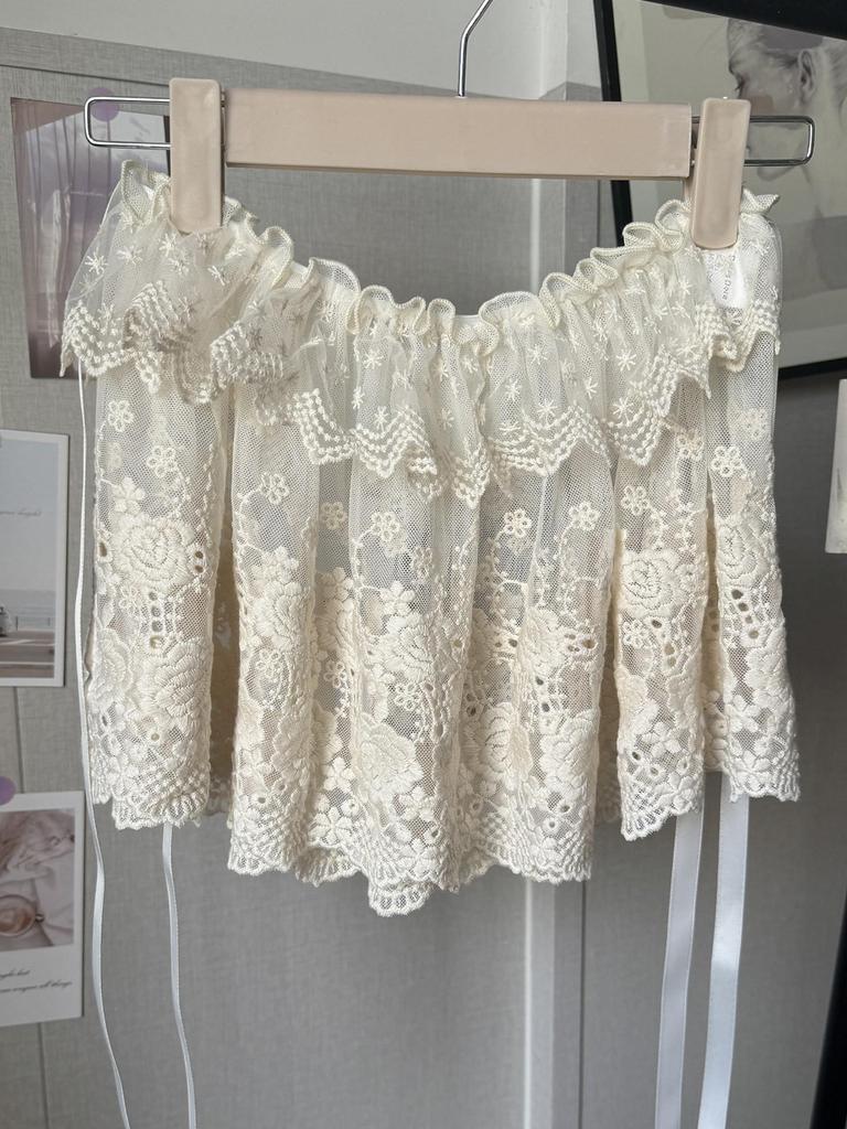 French Sweet Lace Panty Skirt: Women's Layered Slimming Skirt with White Lace Hem, Fake Two-Piece Design