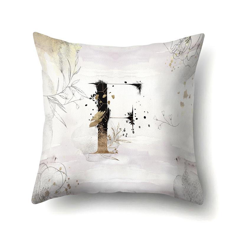 Polyester Pillow Case Car Ink and Ancient Style Home 26 English Letters Printed Sofa Pillow Case