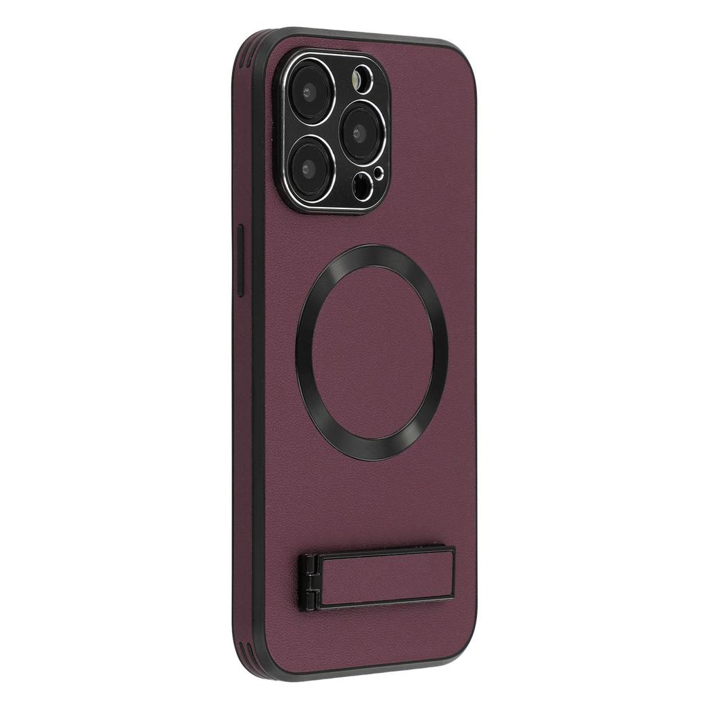 For iPhone 14 Pro Max Kickstand Case Compatible with MagSafe PC+TPU+PU Phone Back Cover