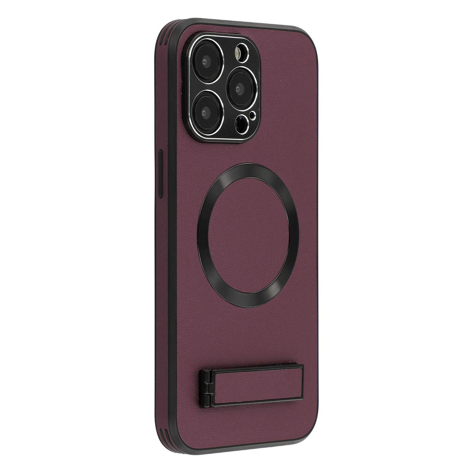 

Для iPhone 14 Pro Max Чохол-підставка Сумісний з MagSafe PC+TPU+PU Задня кришка для телефону Wine Red