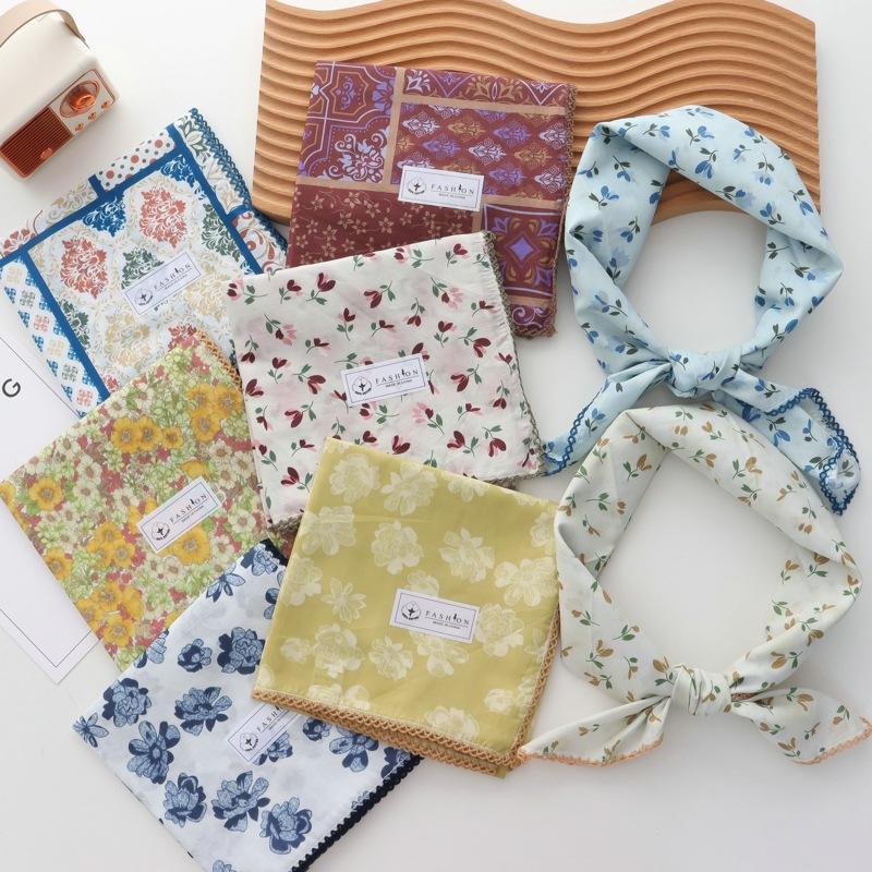 Spring and Summer New Style 100% Cotton Printing Square Scarf Towel Women's All-Matching Graceful Scarf Headcloth Headband
