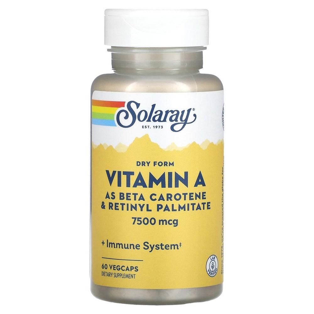Solaray A7500mg Take Care of Your Health. Dry Formulation Vitamin A 7500mg Veggie Capsules, 60 Tablets. Live a Long Life | 60 Tablets 1 Pc