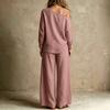 Women's Color Off Shoulder Long Sleeve Two Piece Set with Pockets and Pants