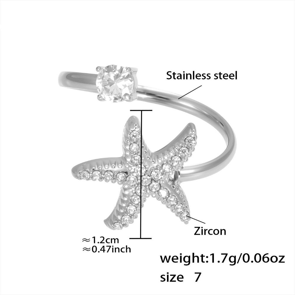 Exquisite Fish Tail Starfish Shell Finger Ring Jewelry Ocean Style Ring Cubic Zirconia Ring  Summer