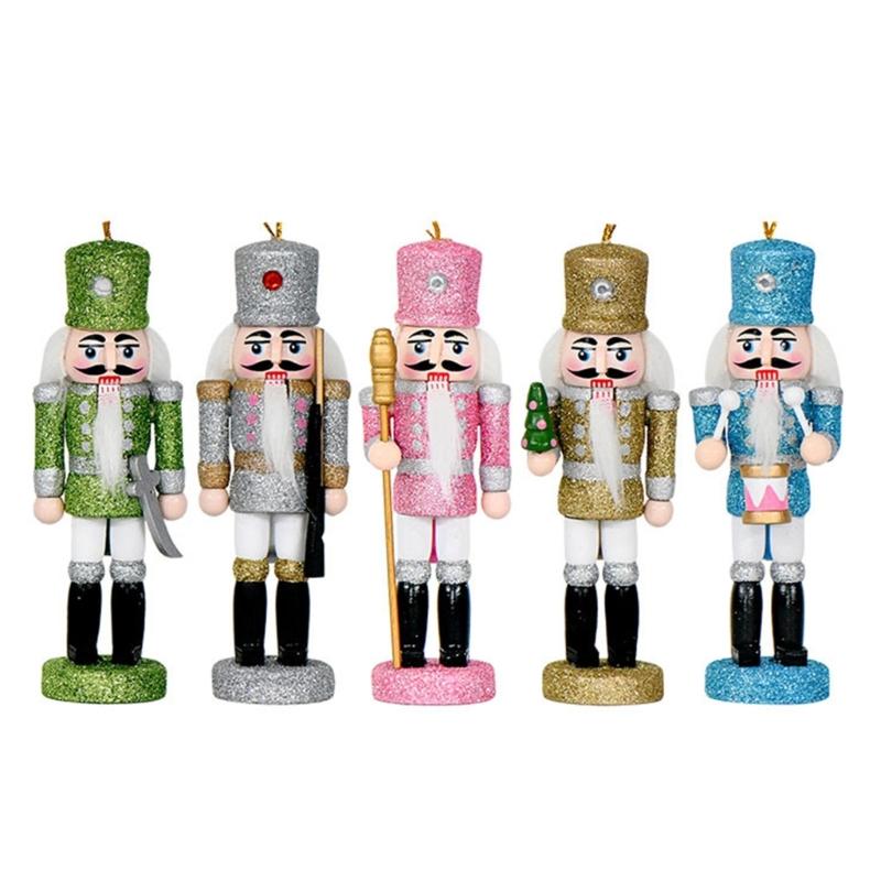 5Pcs Colorful Glitter Nutcrackers Figurine Wooden King and Soldier Festives Decors Hanging Ornaments For Holiday Parties 1