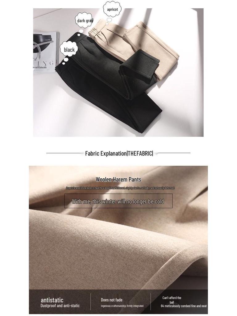 Women's High-Waisted Woolen Slimming Carrot Suit Pants - Autumn/Winter Casual Loose Fit Harem Style