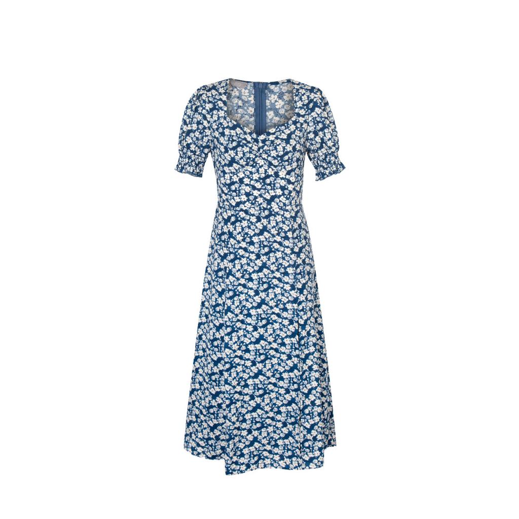 Seaside Vacation Dress Women's Summer New Square Collar Retro French Floral Tea Break Dress Star