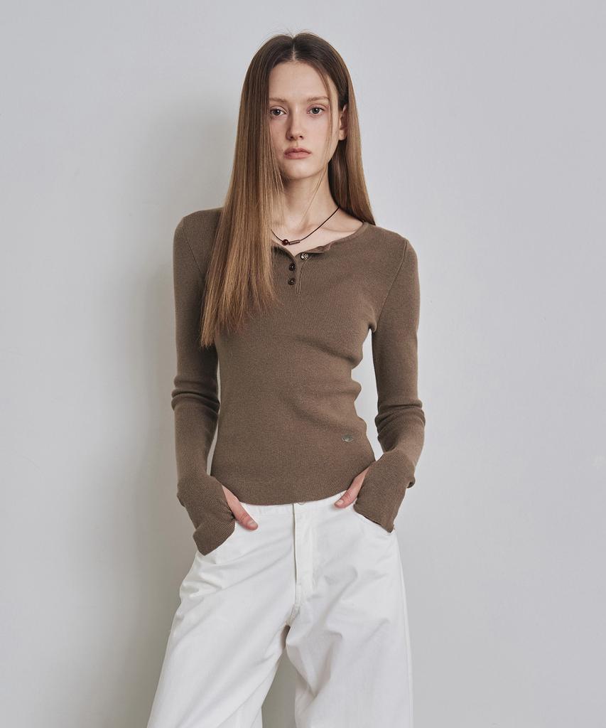 Keoseuteomeokeullagumeon Slim Henley Neck Ribbed Knit 6 Color Cowkt004