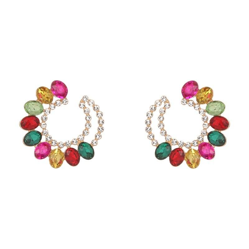 Pinkdudu Vintage Glass Geometric Block Zircon Earrings Gradual Trendy Stud Earrings Women Jewelry PD2361