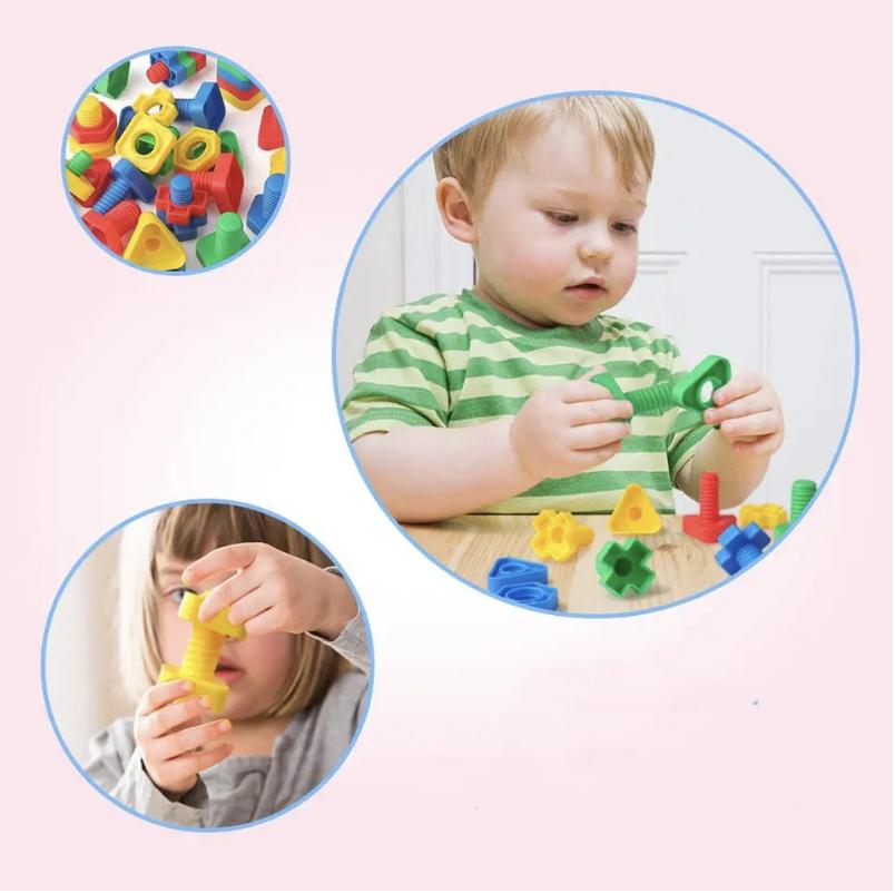 6PCS Random Screw Shaped Children's Montessori Shape Color Puzzle Plastic Toy Nut Matching Desktop Interactive Cognition