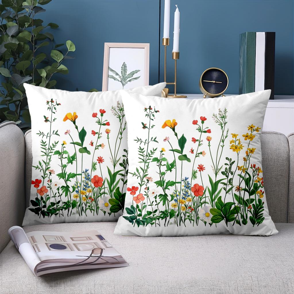 1 Pieces Floral Printed White Cushion Pillow Cover Set Polyester pillowcase, sofa decorative cushion cov Headboard Pillow