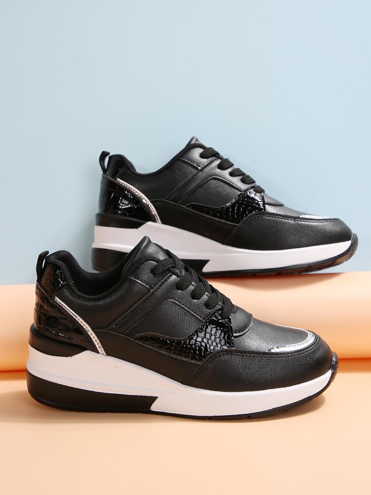 

Женская повседневная спортивная обувь большого размера, подходящая по цвету, дышащая, на танкетке, на платформе, повседневная спортивная обувь 43 чёрный