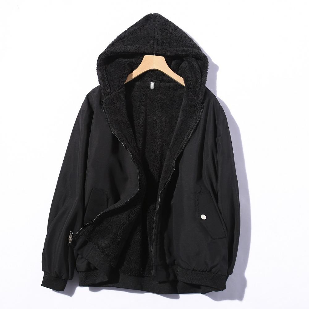 Jachetă groasă din bumbac lână de miel cu două fețe, Coreea, puf, de iarnă pentru femei, parkas cu glugă și fermoar