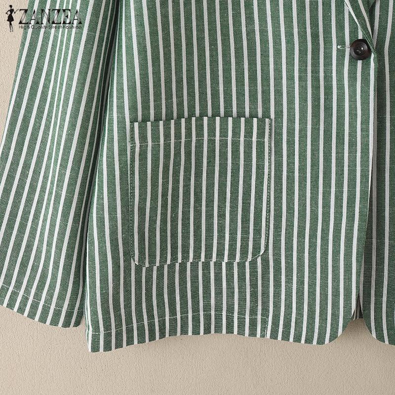 ZANZEA Women Turn Down Collar Casual Long Sleeve Stripe Thin Cardigan Tops