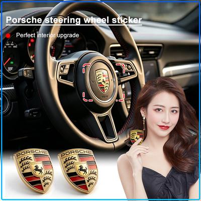 1 Peça ABS Adesivo Emblema Central de Volante de Carro Para Paramela Cayenne Macan Boxster Cayman 718 911 918 944 958 971 991 992 996 997