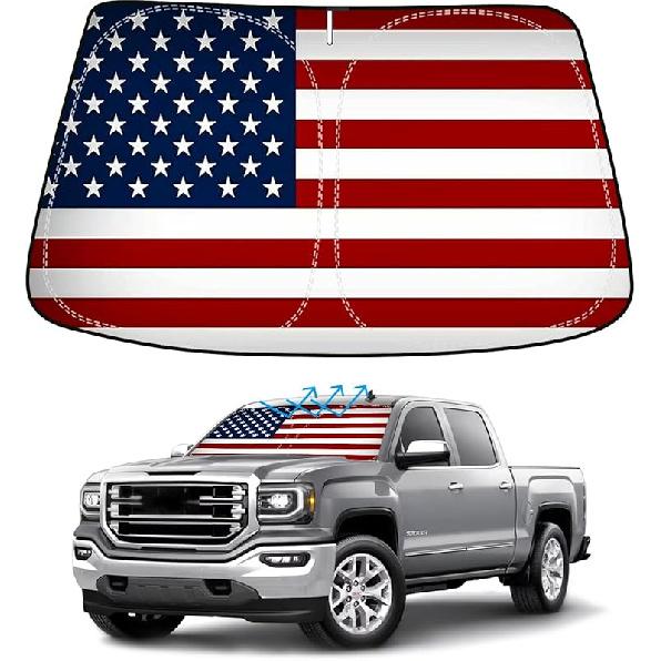 Holographic Reflective Car Windshield Sun Shade Compatible With GMC Sierra 1500 2500 HD 3500 HD 2014-2018, Foldable Reflective Window Sunshade For UV