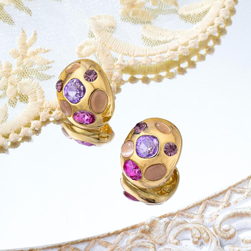 

1Pair Multi Color Glass Inlay Metal Post Earrings For Women Vintage New Style Fashion Jewelry Daily Wear Accessories Gifts