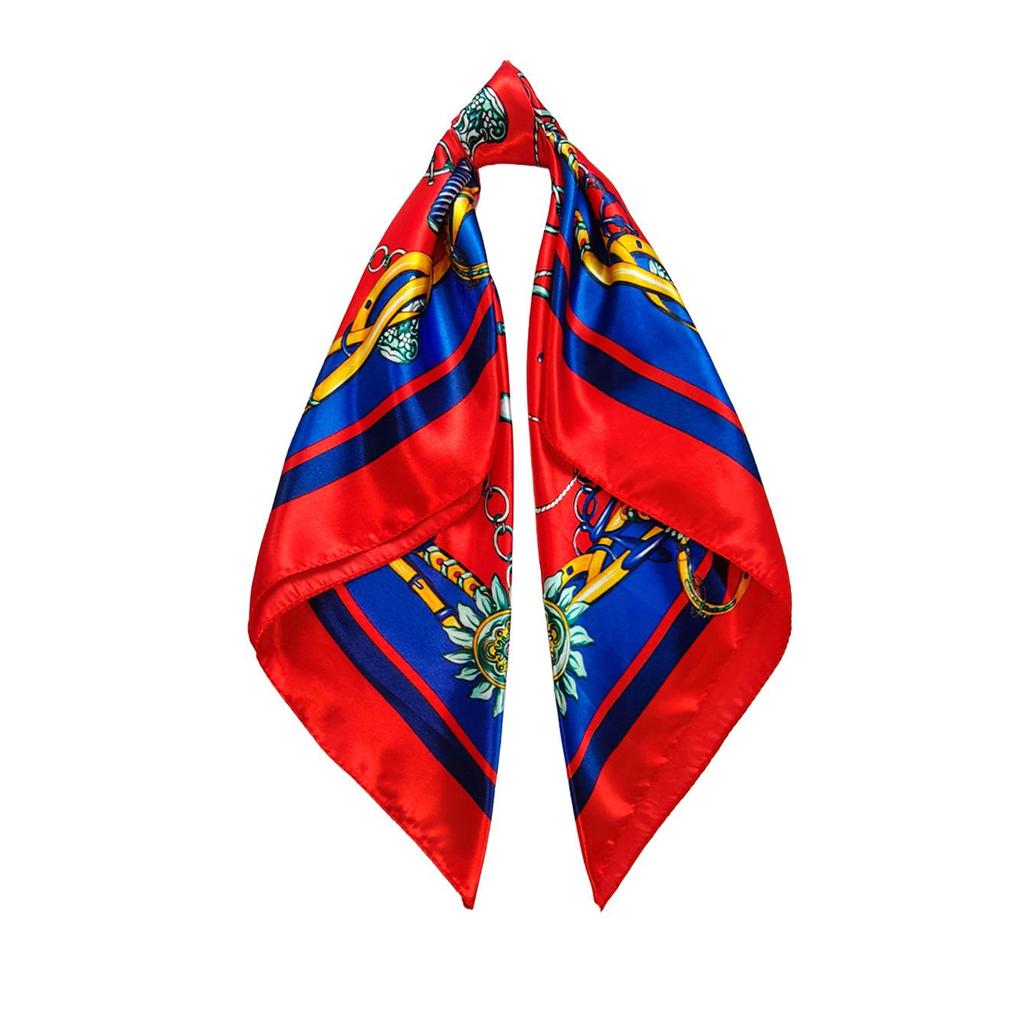 90cm Black Silk Scarf - Women's Versatile Retro Chain Print Square Headscarf