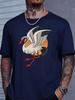 Asian Style Red Crowned Crane Print Unisexs Short Sleeve Crew Neck Cotton Tee Loose Fit Lightweight Summer Daily Street Wear Top