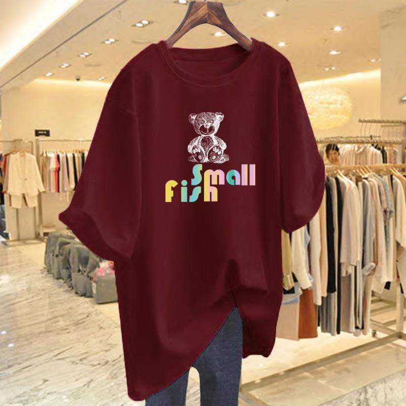 Cotton bear print short-sleeved t-shirt women's summer new loose casual top bottoming shirt