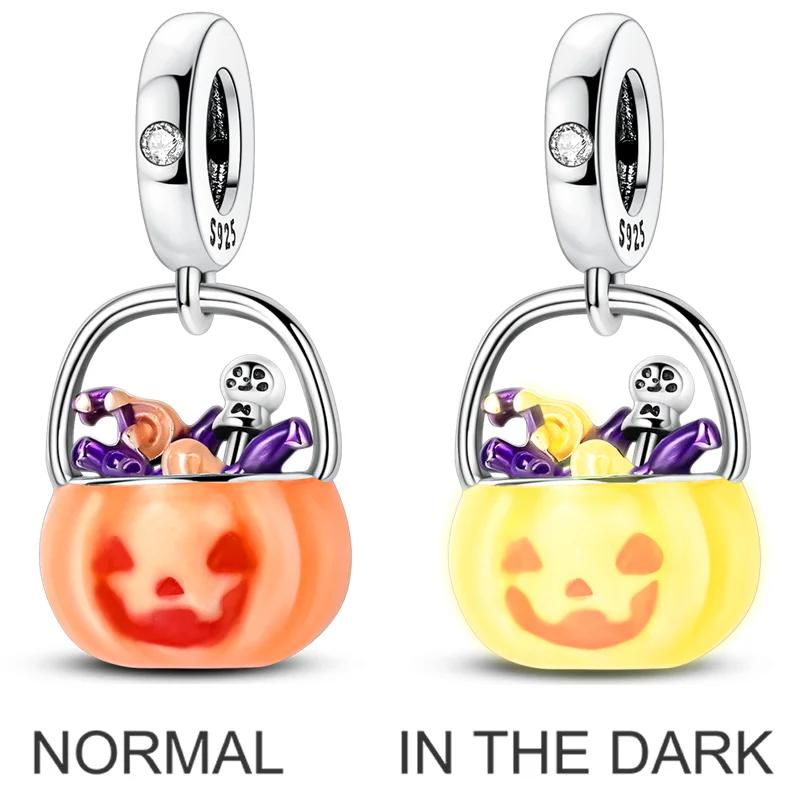 Original Charms Bead Copper Halloween Noctilucent Pumpkin Skull Candy Pendants Fit Diy Bracelet For Women Jewelry Gift