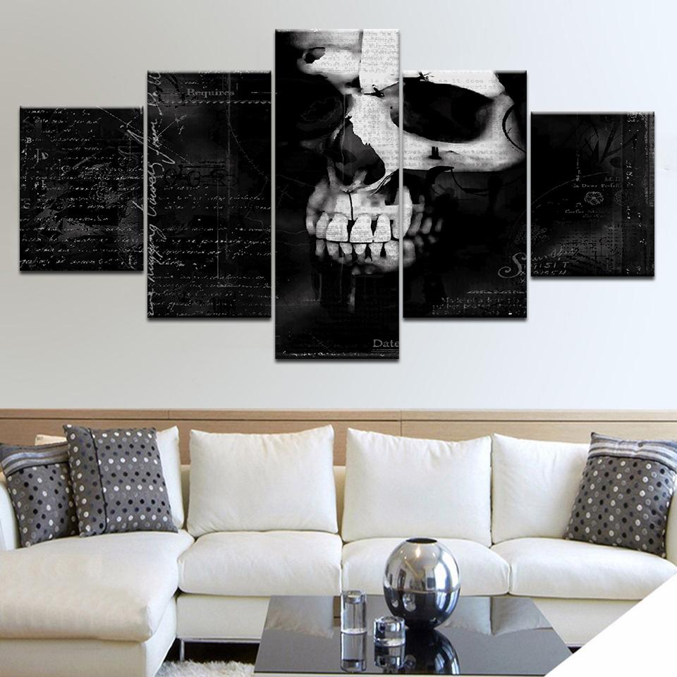 The black skull 5 Panel/piece HD Print modern art painting wall posters Canvas For home living room decoration