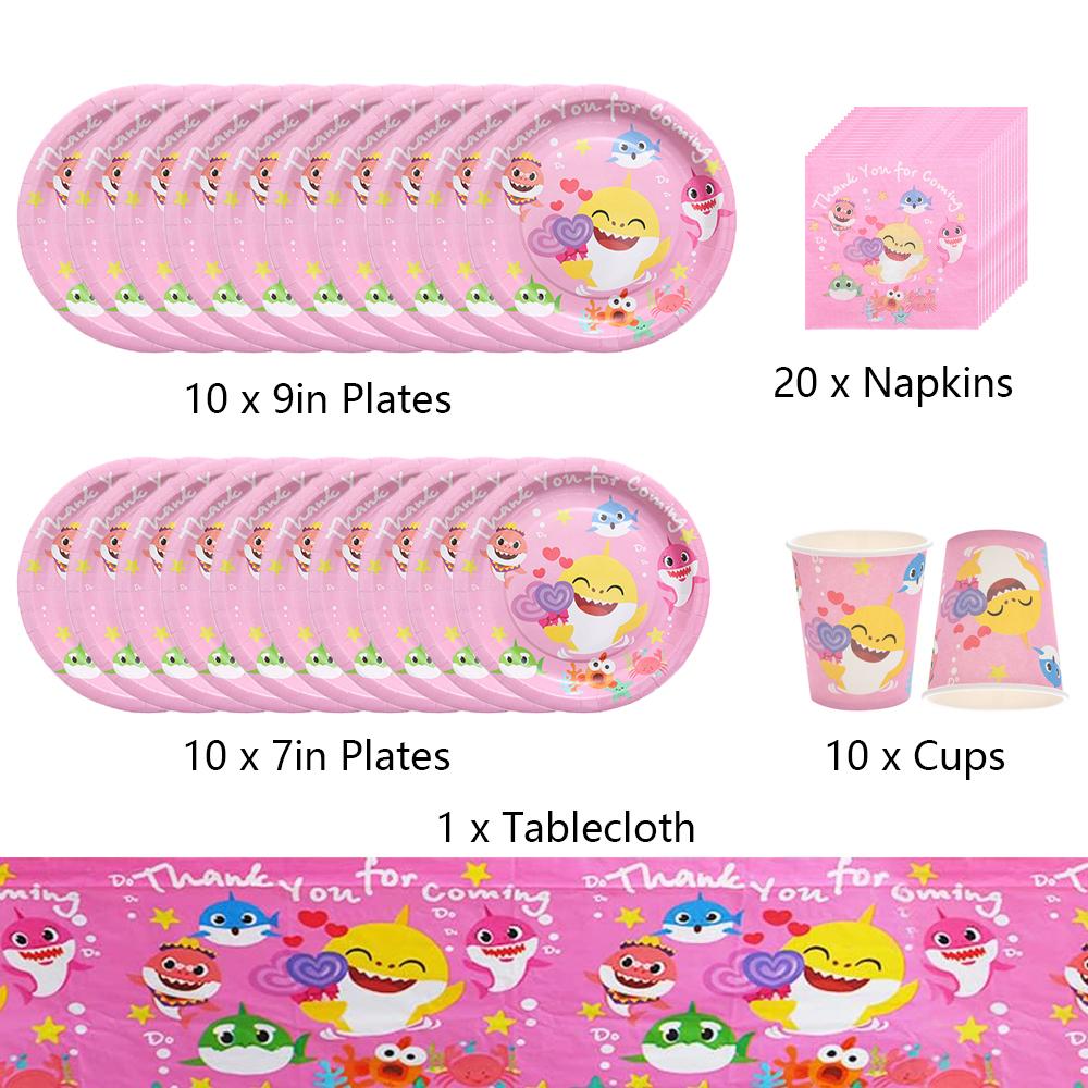 

51x Baby Shark Party Tableware includes Plates Cups Napkins Tablecloth Cardboard