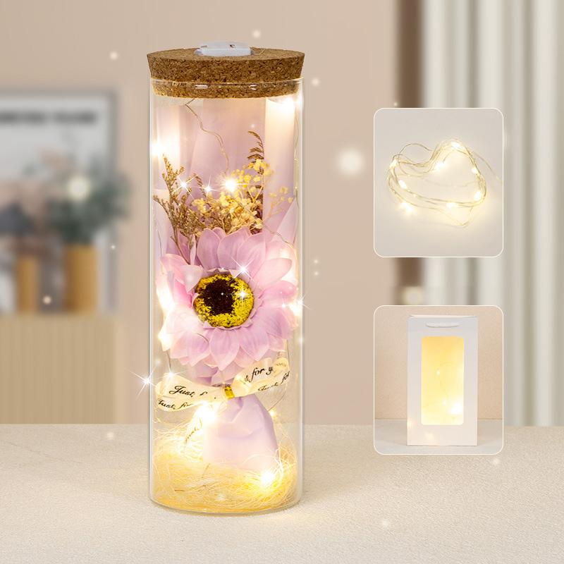 1PC Fashion Eternal Flower Birthday Gift LED Valentine's Day Home Decor Artificial Flower