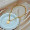18K Gold Plated Queen Elizabeth Coin Necklace, Double Medallion Pendant with Paperclip Chain, Vintage Stainless Steel Jewelry