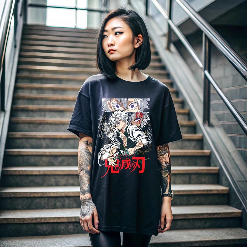 Anime Sanemi Shinazugawa Wind Hashira Demon Slayer Horror Black Tshirt