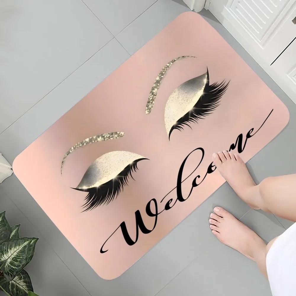 Eyelash Pattern Printed Carpet Flannel Foot Pad Mat Suitable for Bedroom Bathroom Kitchen Entrance Rug Home Decoration