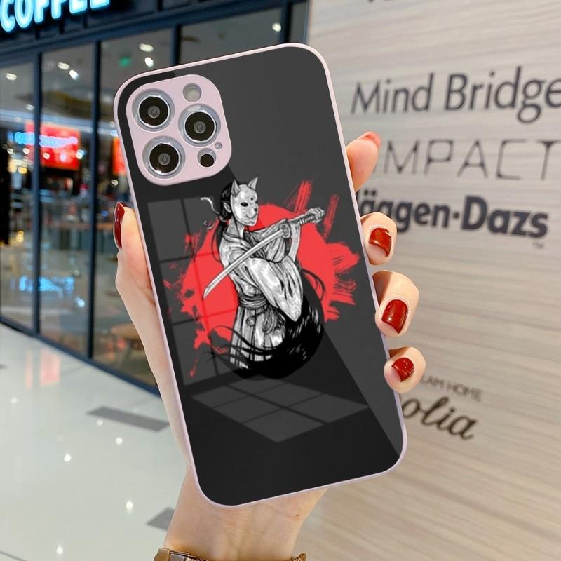 Samurai Gril Women Phone Case For IPhone 14 13 12 11 Pro Max X XR XS 8 7 Plus Liquid Glass Color Phone Cover