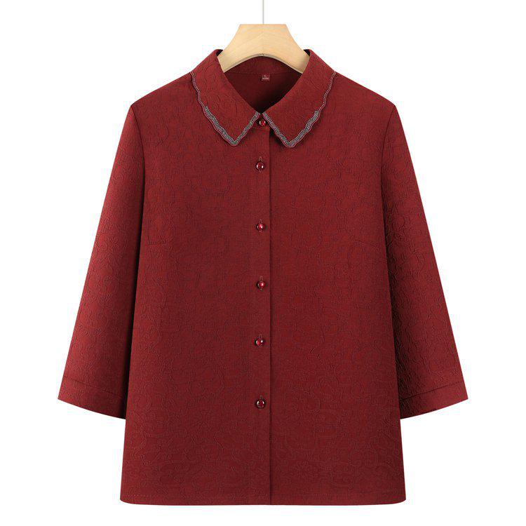 

Women s Casual Seven-Sleeve Lapel Shirt for Spring & Autumn XL іржавий/червоний