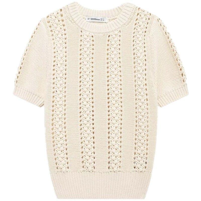 Fashion Style 2024 Autumn New Women's Clothing Commuter's All-Matching Short Sleeve Round Neck Cut Out Knitwear 2142125