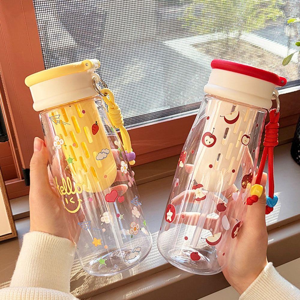 Cartoon 600/800ml Water Bottle Transparent Leakproof Tea Separation Cup Plastic Drinking Bottle