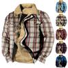 Men's Plaid Print Fleece Thickened Coat Jacket Men's Casual Fashion Warm Coat
