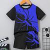 Children's clothing 2-piece set, boys' 3D printed spider pattern short sleeved T-shirt shorts set, summer sports