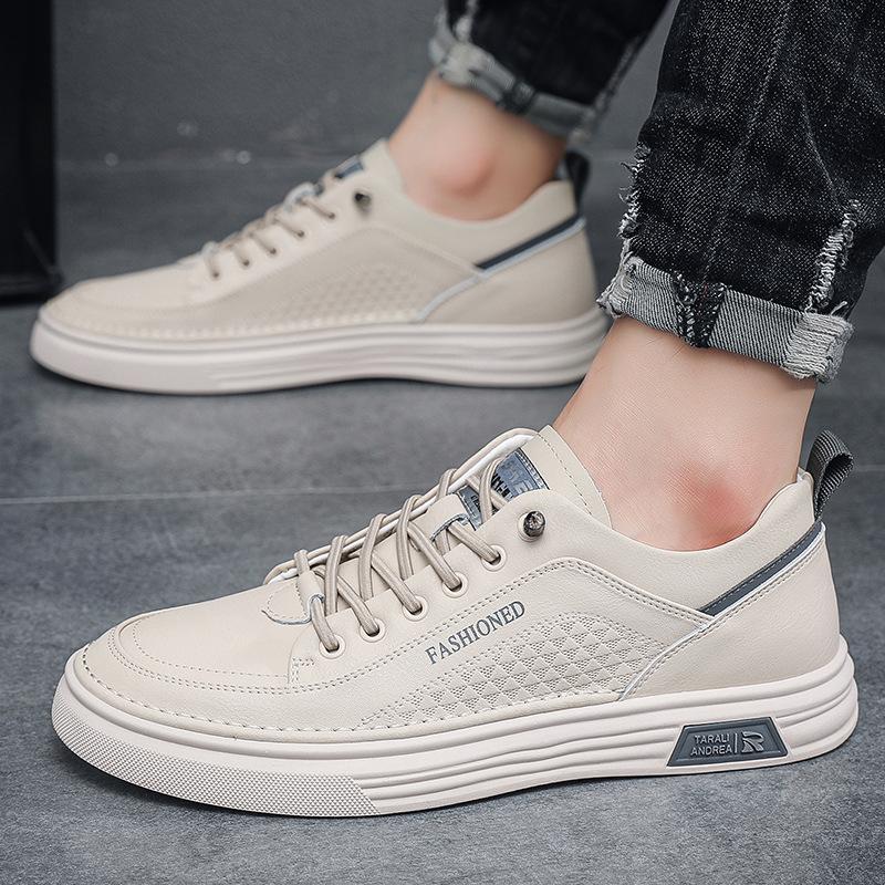Herrskor vår nya andningsbara små vita skor enpedals mångsidiga studentlöparskor mjuk sula platt sula sportskor