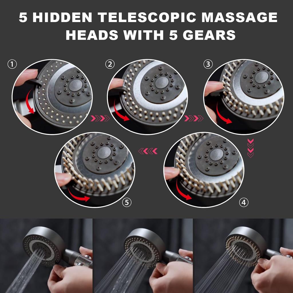 RV Shower Head with Hose, High Pressure 5 Mode Shower head Replacement, Shower Head for RV/Campers, Travel Trailer, Motorhome for Water Saving,Pause