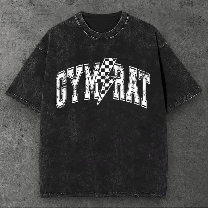Unisex Gym Rat Lightning Bolt Oversized T Shirt Washed Black Streetwear S-2XL S разноцветный