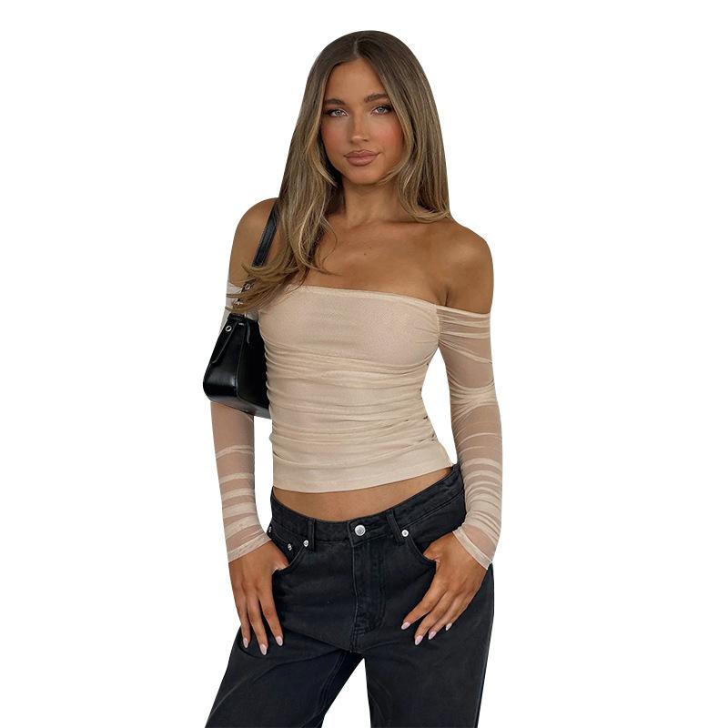 Autumn Collection, One Shoulder, Lace, Patchwork, Backless, Sexy Strapless, Long Sleeved Top, Dance Outfit