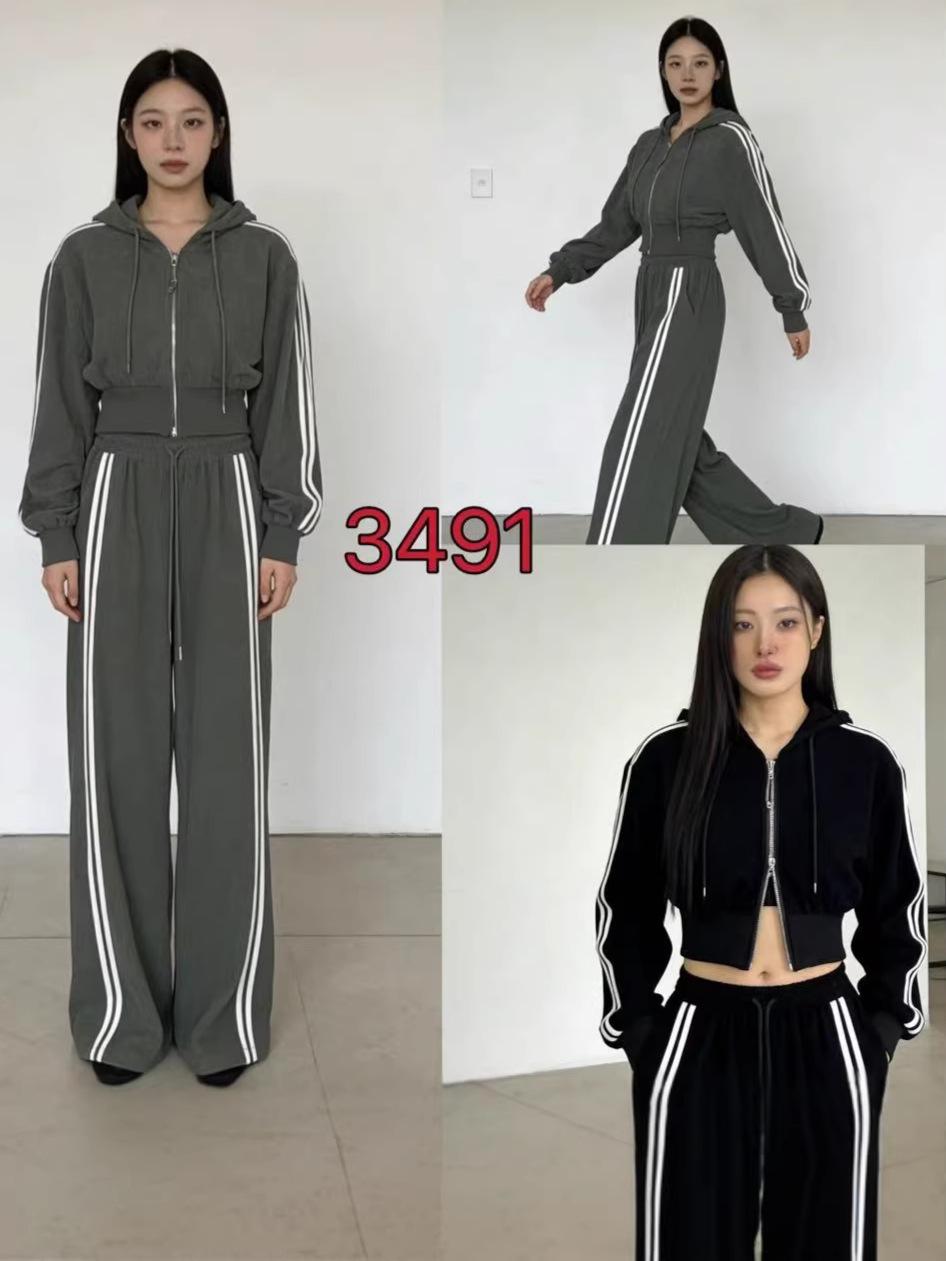 

Korean Style Women s Two-Piece Jacket Set - Slimming Casual Patchwork with Stripes for Spring/Autumn Gray-Green