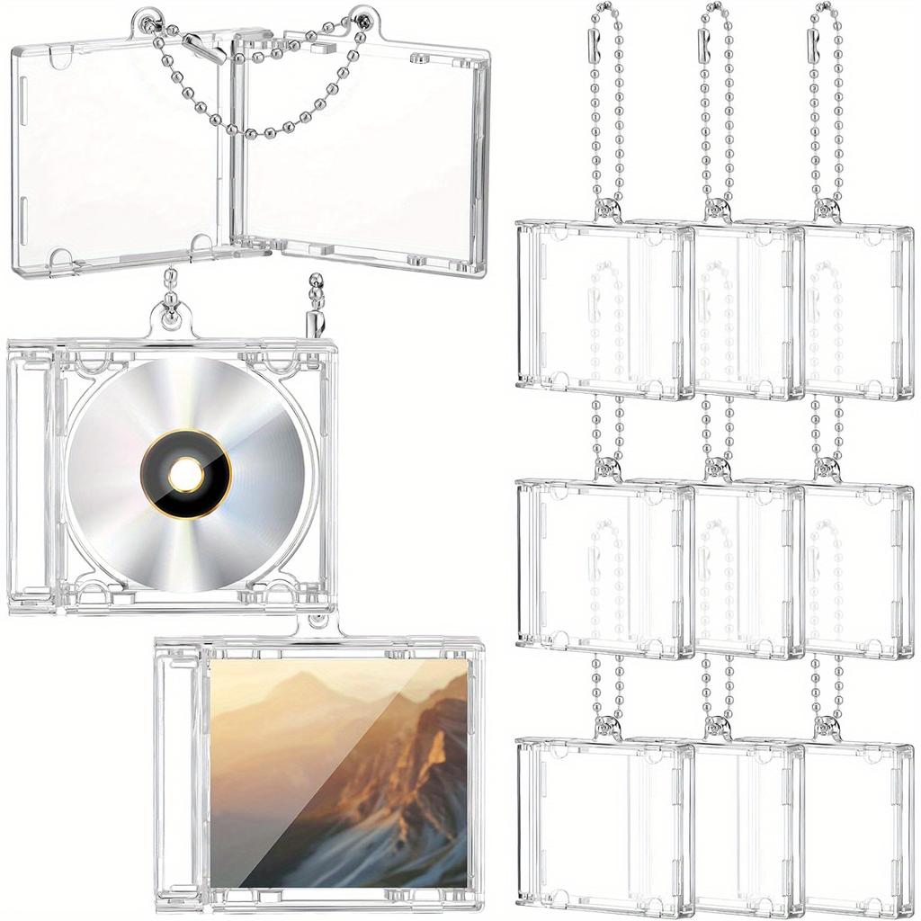 10 Sets Mini CD Keychain Album Case, Clear DVD Cover Bulk DVD Gemstone Keyring, Blank Mini Disc Pendant, Personalised DIY Backpack Hanging Decoration